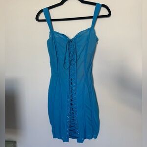 Oh Polly Turquoise Lace-Up Dress